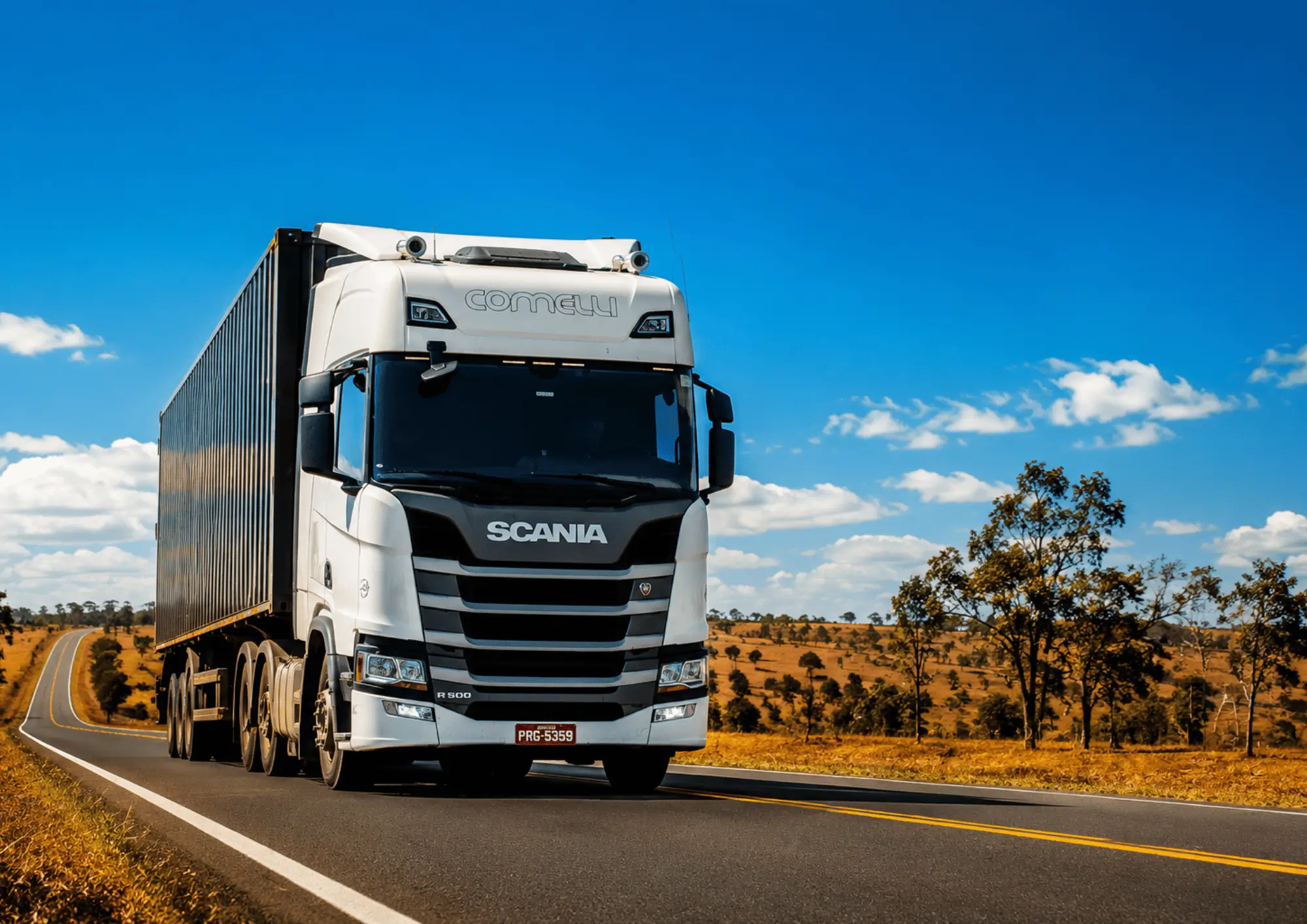 Commercial freight truck transporting goods on a highway